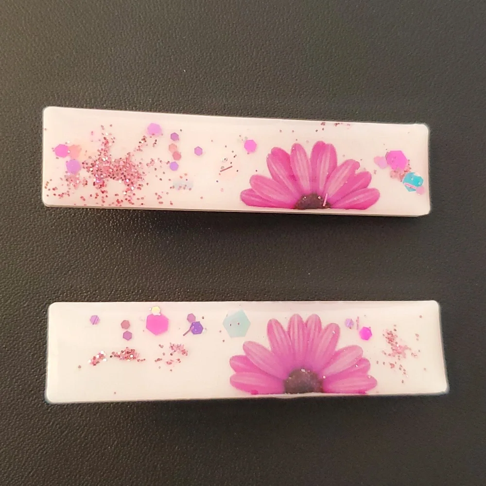 🎁5/$25🎁Hand-made HandCrafted Glitter Floral Vibes Resin Hairclip Barrettes New